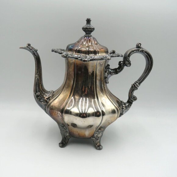 Vintage Gorham Silverplate Teapot YC1601 Rosewood Hinged Lid Footed Base - Picture 1 of 11